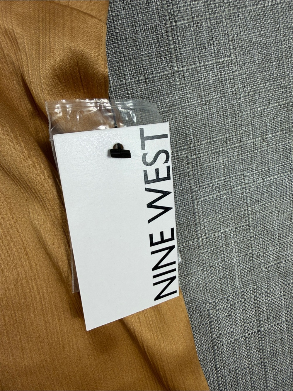 Nine West Mustard Satin Ruffle Sleeve Button-Front Top - Picture 3 of 5
